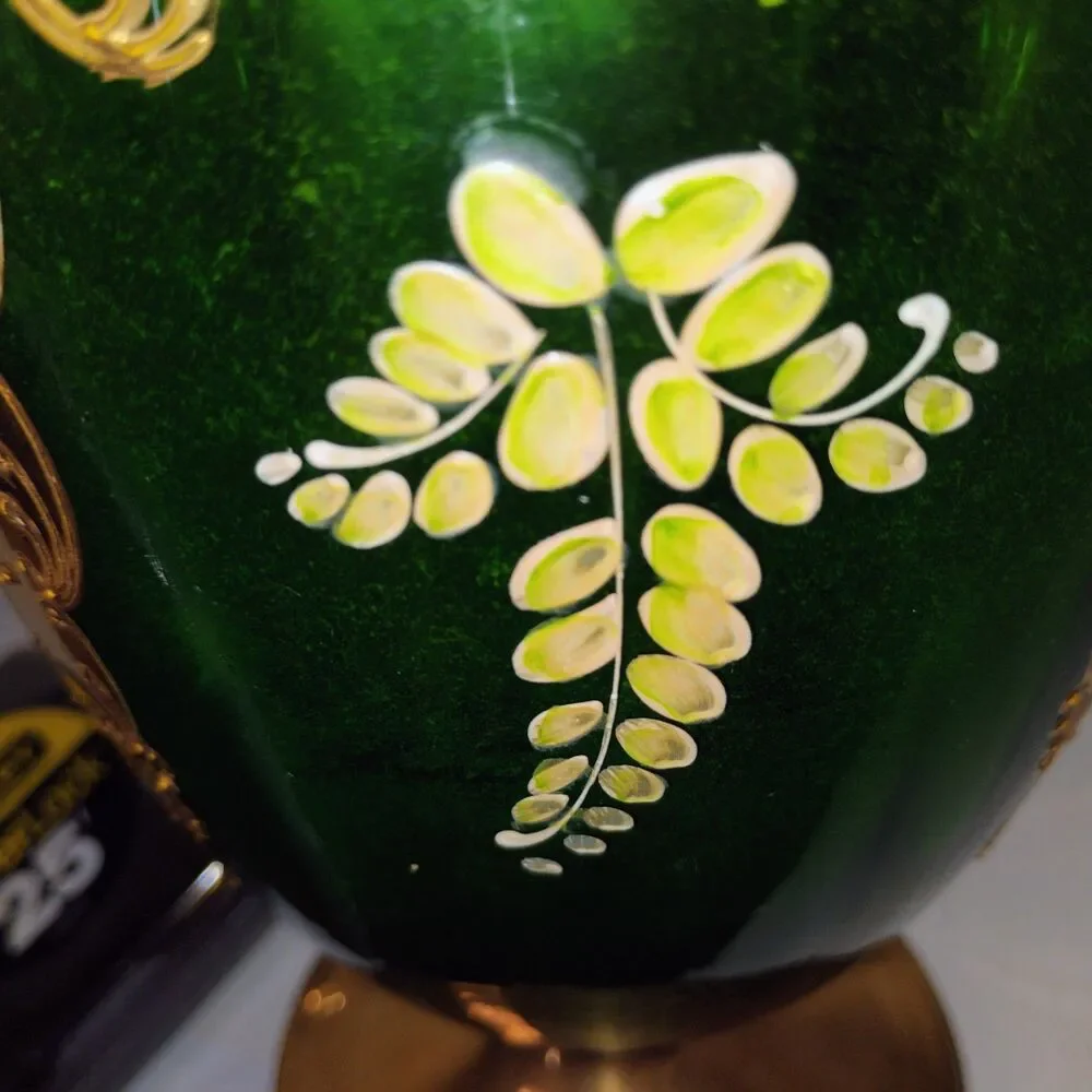 18” Handmade Italian Decorative Vase – Green & Gold Bohemian Glass-hand painted